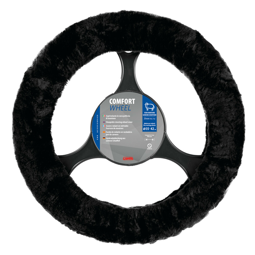 Comfort Wheel, coprivolante elasticizzato in vera pelliccia - Nero - Ø 36-42 cm