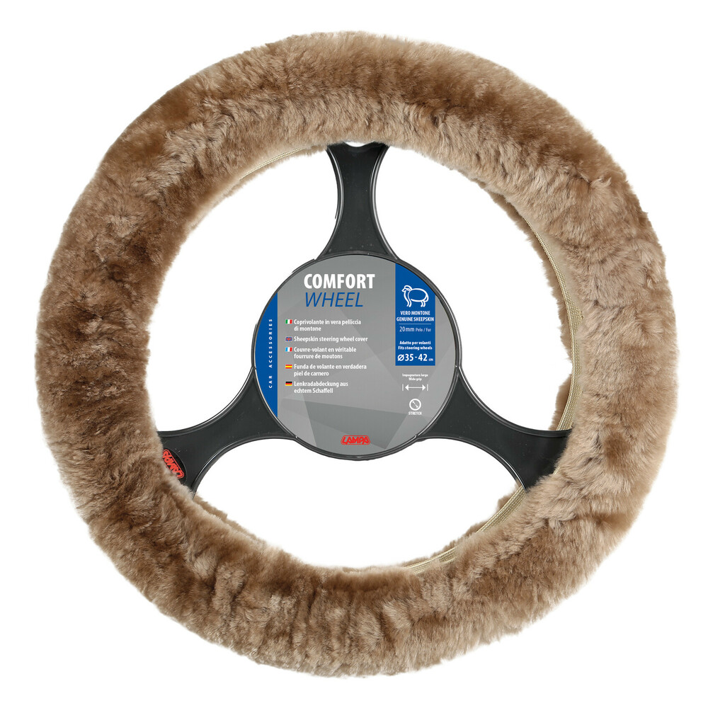 Comfort Wheel, couvre-volant extensible en vraie fourrure - Naturel - Ø  35-42 cm
