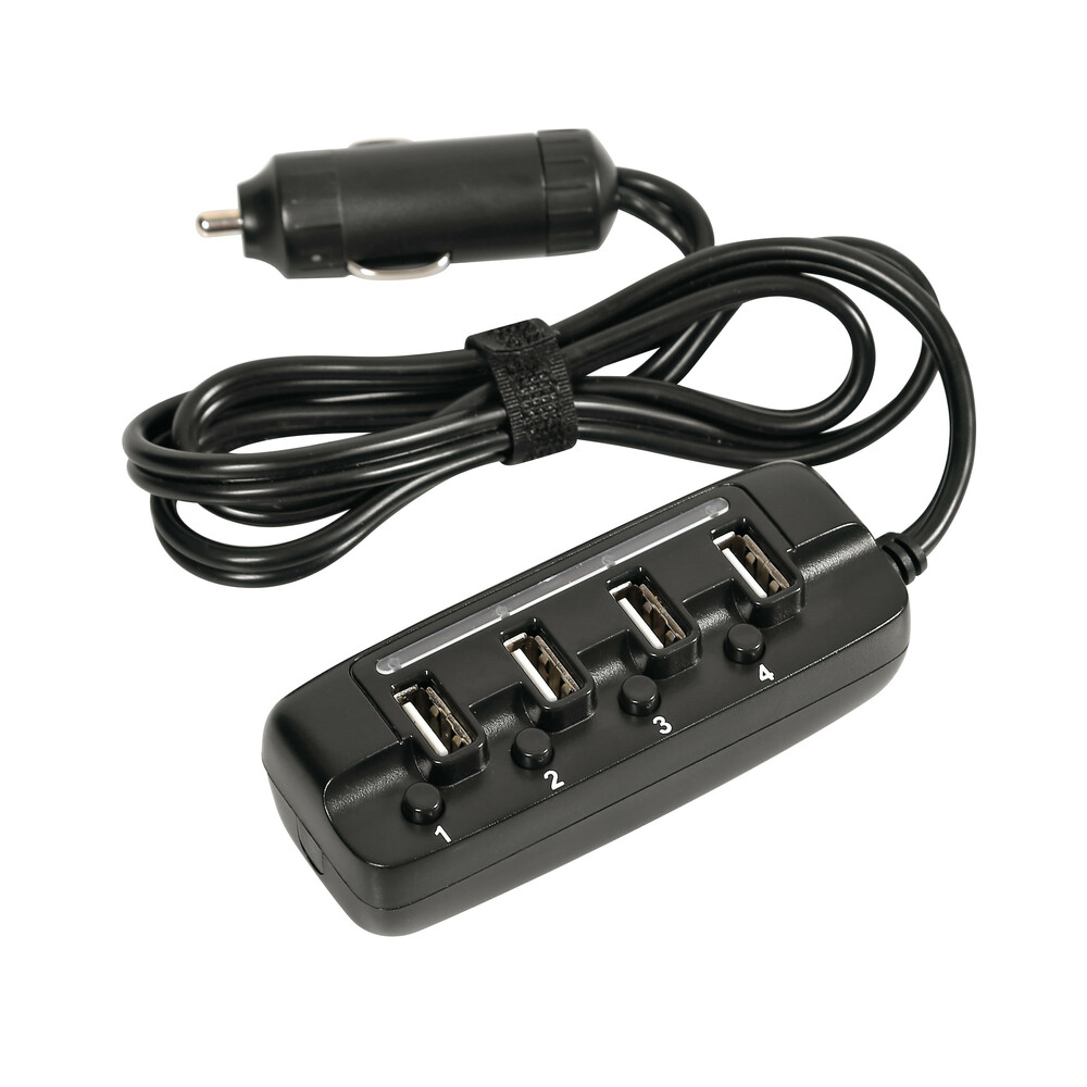 Caricabatteria 4 porte Usb con prolunga - 6000 mA - 12/24V