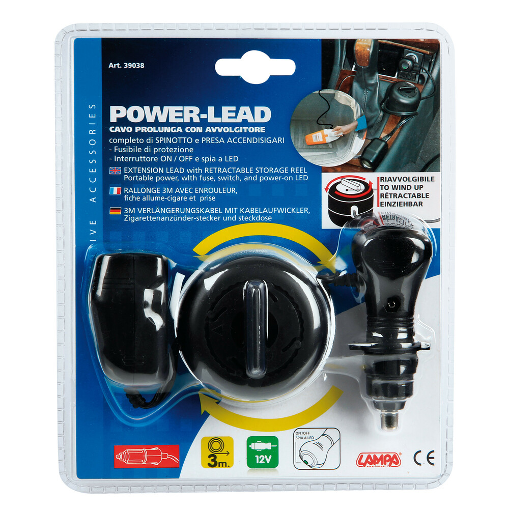 Power-Lead, extension lead with retractable storage reel, 12V