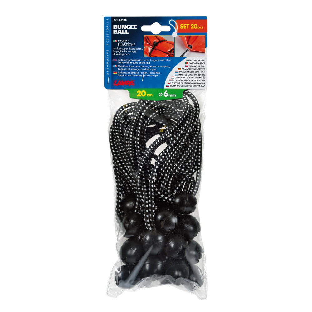 Bungee Ball, elastic cords, 20 pcs set - 20 cm - Ø 6 mm