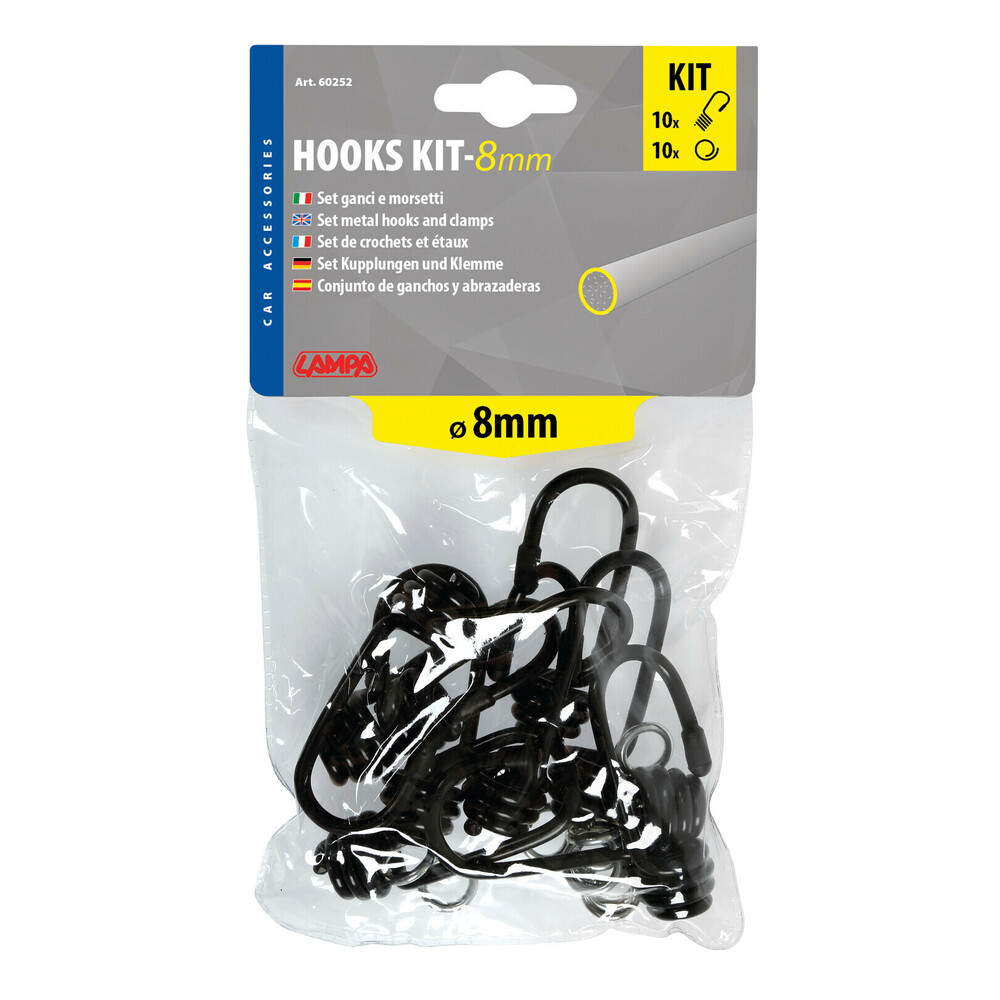 Set 10 metal hooks + clamps - Ø 8 mm