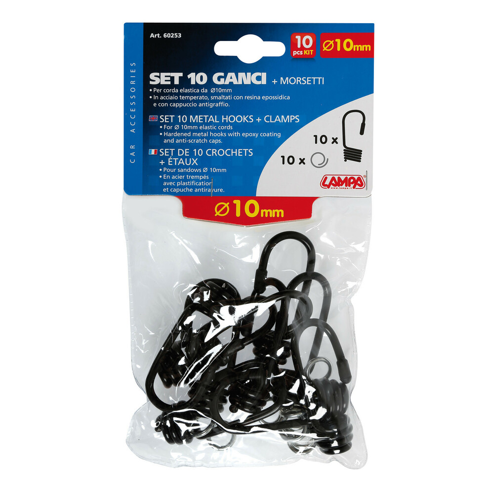 Set 10 metal hooks + clamps - Ø 10 mm