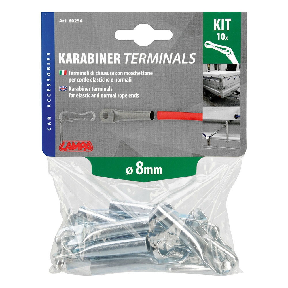 Set of 10 karabiner terminals for rope ends - Ø 8 mm