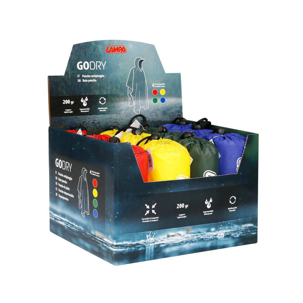 Go Dry, Poncho antipioggia - Espositore 12 pz assortiti