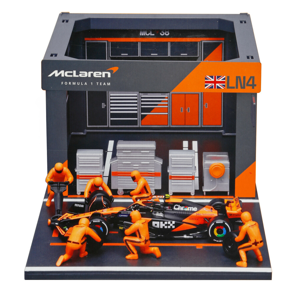 Pit Stop Mclaren MCL38 Norris, Burago, escala 1:43