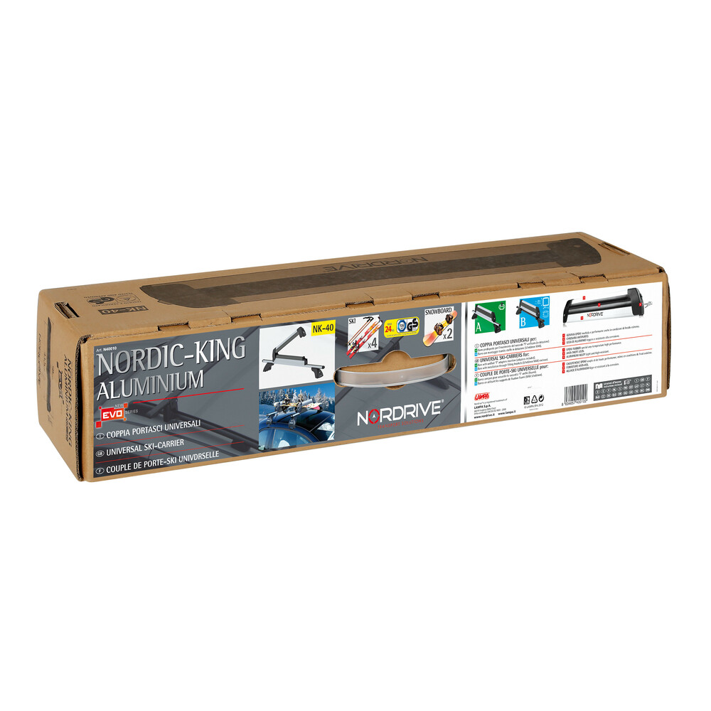 Nordic-King EVO aluminium NK-40, portasci per barre da tetto - Argento