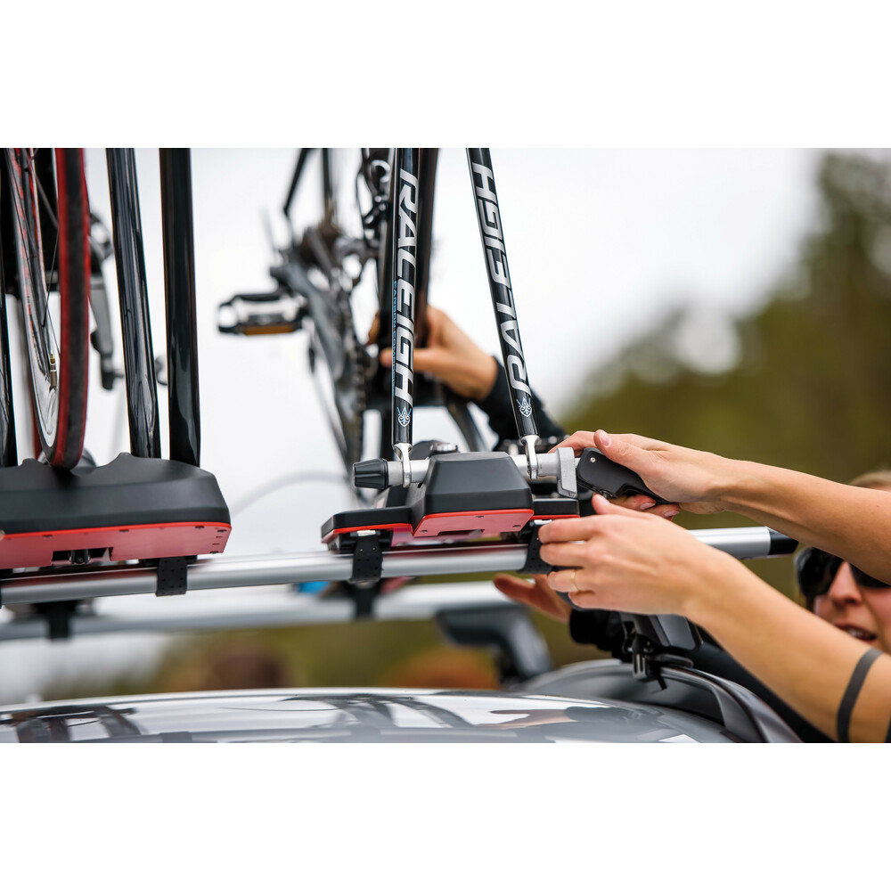 HighSpeed, porta bicicletta da tetto con fissaggio ruota anteriore - Nero