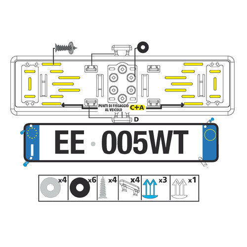 PORTATARGA PORTA TARGA POSTERIORE UNIVERSALE IN ABS FLESSIBILE CROMATO PER AUTO