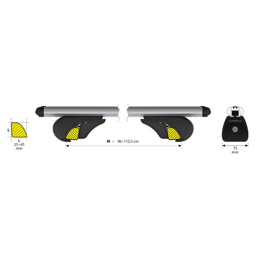 Alumia Rail, complete set aluminium roof bars - M - Evos RA 3