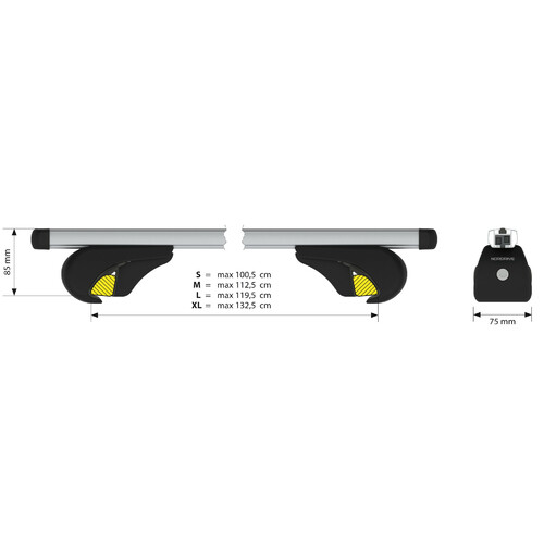 Helio Rail, complete set aluminium roof bars - XL - Evos RA 2