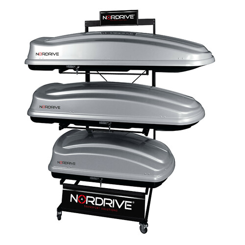 Espositore con ruote per 3 Box tetto