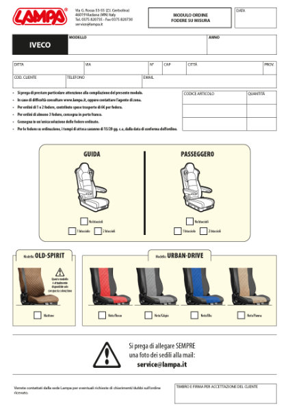 Bestellformular für sitzbezüge IVECO