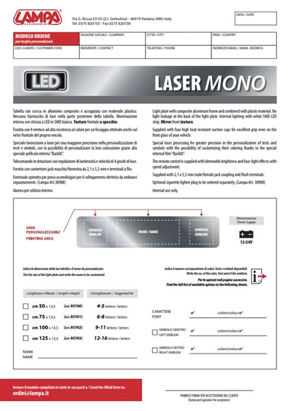 Laser Mono board sign order form