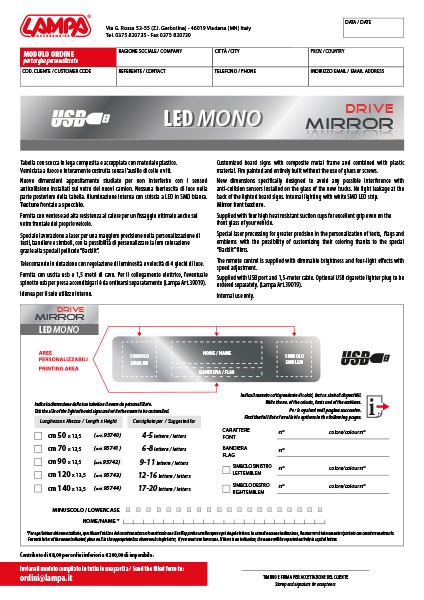 Mod. ordine tabella USB Mono Mirror Drive