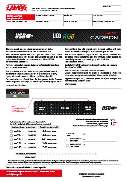 Mod. ordine tabella USB RGB Carbon Drive