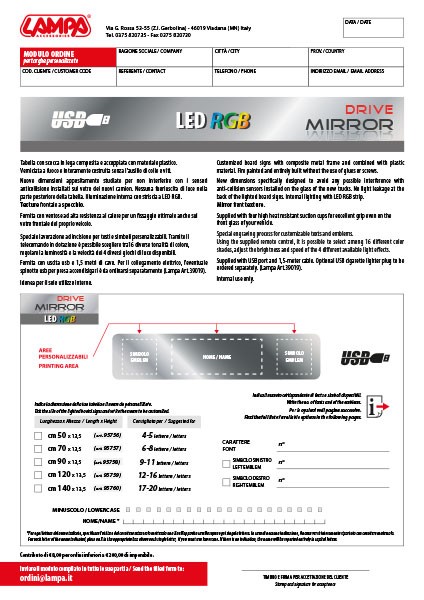 USB RGB Mirror Drive board sign order form