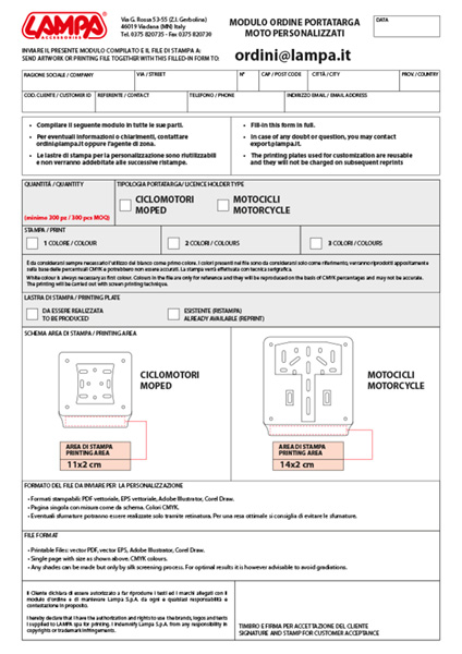 Bon de commande support de plaque d'immatriculation